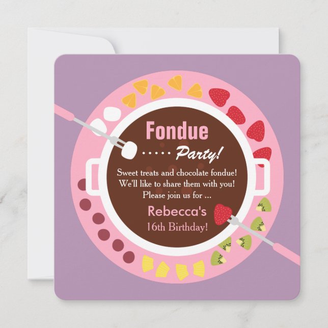Invitation Sweet sixteen Fondue Filles Anniversaire (Devant)