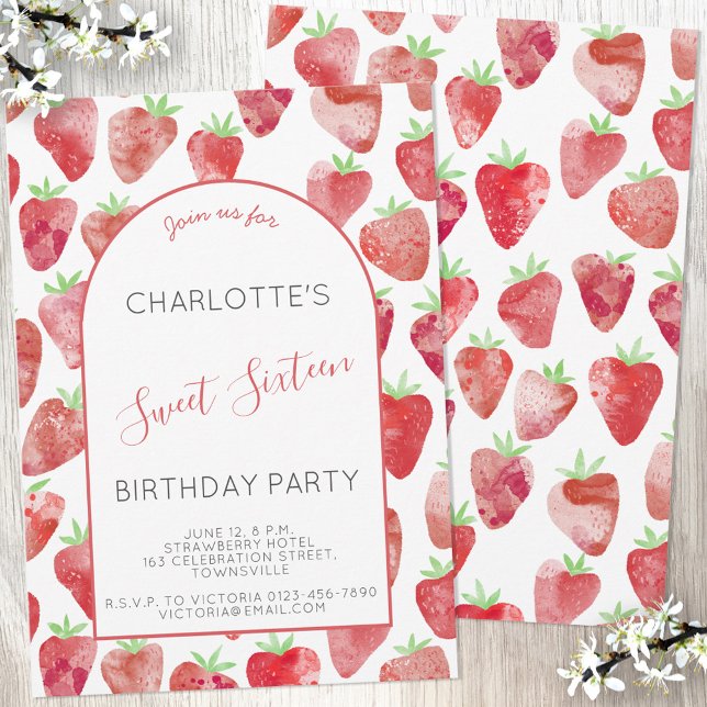 Invitation Sweet sixteen fraise fête d'anniversaire (Créateur téléchargé)