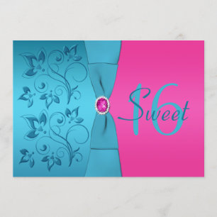 Invitation Sweet sixteen Fuchsia et Turquoise