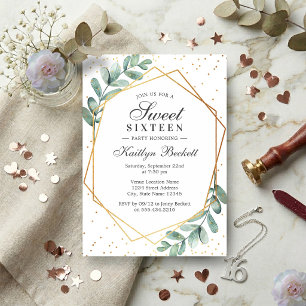 Invitation Sweet sixteen géométrique Eucalyptus Gold