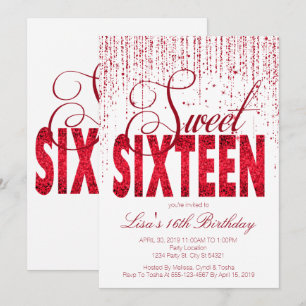 Invitation Sweet sixteen, Glam Red Parties scintillant Invita