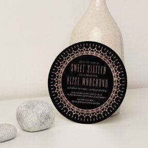 Invitation Sweet sixteen Gold Déco Rose Blush & Black Faux