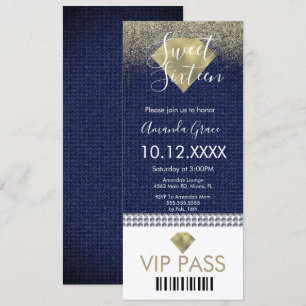 Invitation Sweet Sixteen Gold Denim Diamants Paillettes