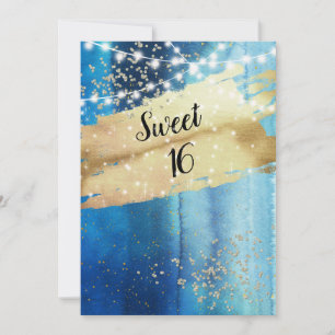 Invitation Sweet sixteen Gold Foil Diamonds Lumières