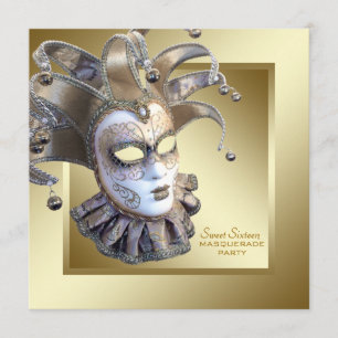 Invitation Sweet sixteen Gold Masquerade