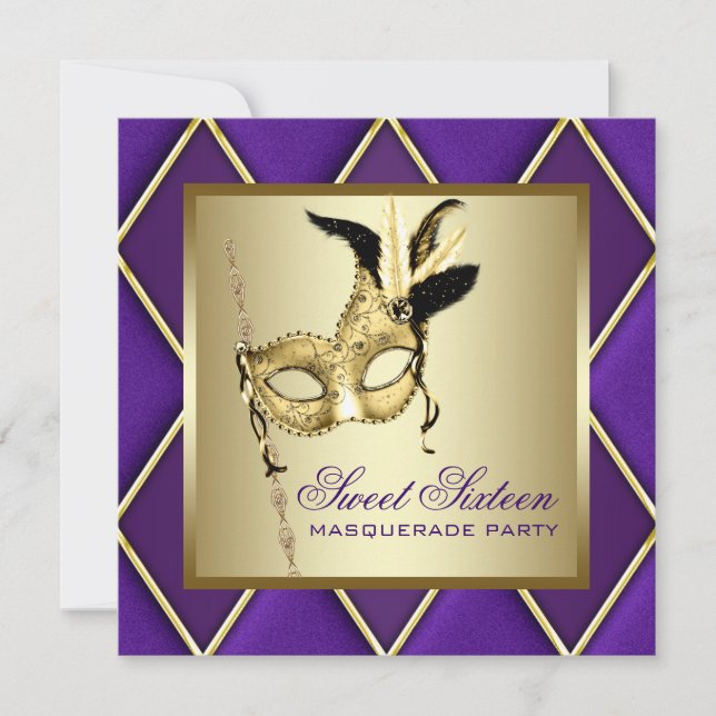 Invitation Sweet sixteen Gold Purple Masquerade (Devant)