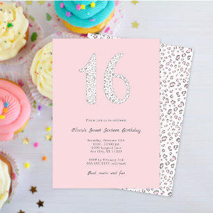 Invitation Sweet sixteen gris rose léopard Anniversaire