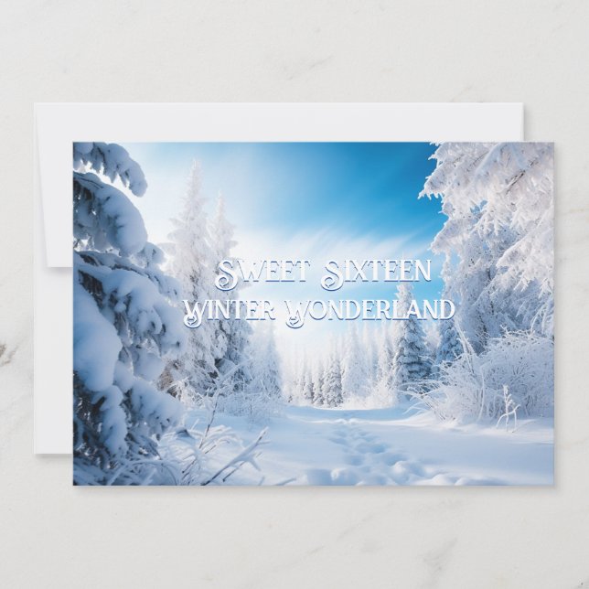 Invitation Sweet sixteen Hiver Wonderland Pins Arbres Neige (Devant)