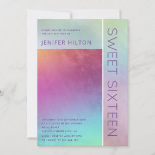 Invitation Sweet sixteen holographique simple
