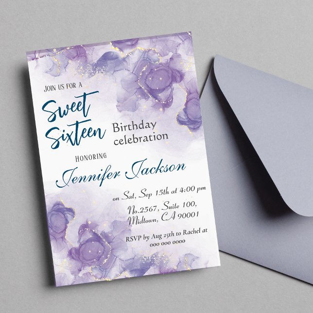 Invitation Sweet sixteen lavande bleu violet (Créateur téléchargé)