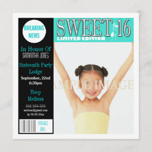 Invitation Sweet sixteen magazine aqua PERSONNALISER