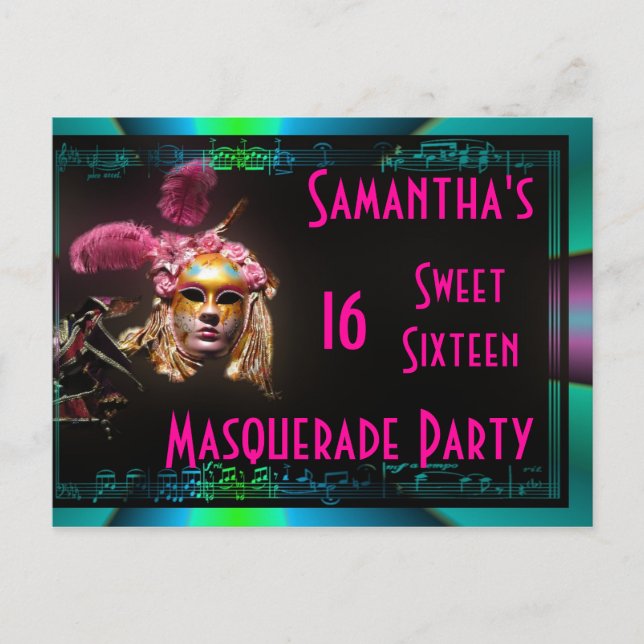Invitation sweet sixteen mascarade (Devant)
