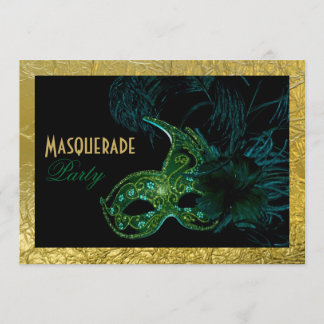 Invitation Sweet sixteen mascarade noir, vert, or