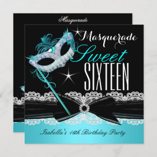 Invitation Sweet sixteen mascarade Sweet 16 Turquoise Bleu 3