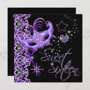 Invitation Sweet sixteen mascarade Sweet 16 violet noir