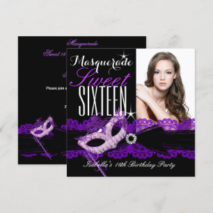 Invitation Sweet sixteen mascarade Sweet 16 violet noir