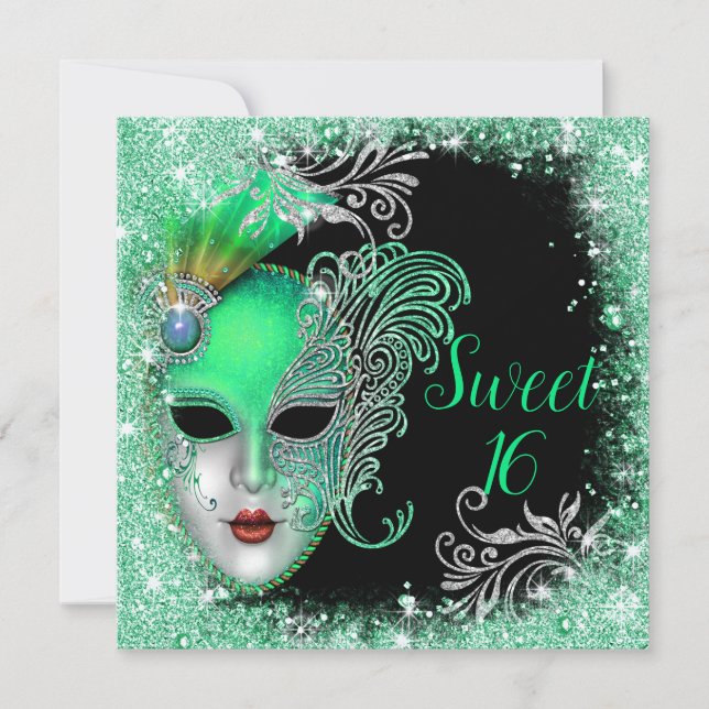 Invitation Sweet sixteen, Masquerade Ball Parties scintillant (Devant)