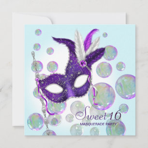 Invitation Sweet sixteen Masquerade des bulles bleues Turquoi