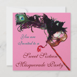 Invitation SWEET SIXTEEN MASQUERADE PARTY Or rose Metallic