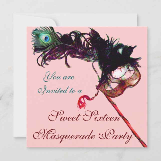 Invitation SWEET SIXTEEN MASQUERADE PARTY, Or rose Metallic (Devant)