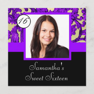 Invitation sweet sixteen mauve à damas