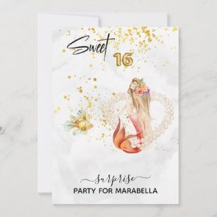 Invitation *~* SWEET SIXTEEN Mermaid Pearl Heart 16 Anniversa