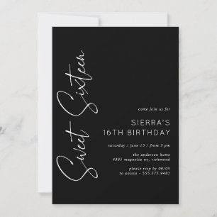 Invitation Sweet sixteen Mini moderne Noir 16e anniversaire