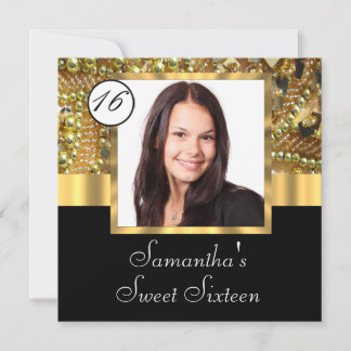 Invitation Sweet sixteen modèle photo noir et or