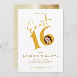Invitation Sweet sixteen Moden Design Gold Script Anniversair