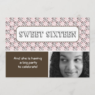 Invitation sweet sixteen moderne à motif rose brun