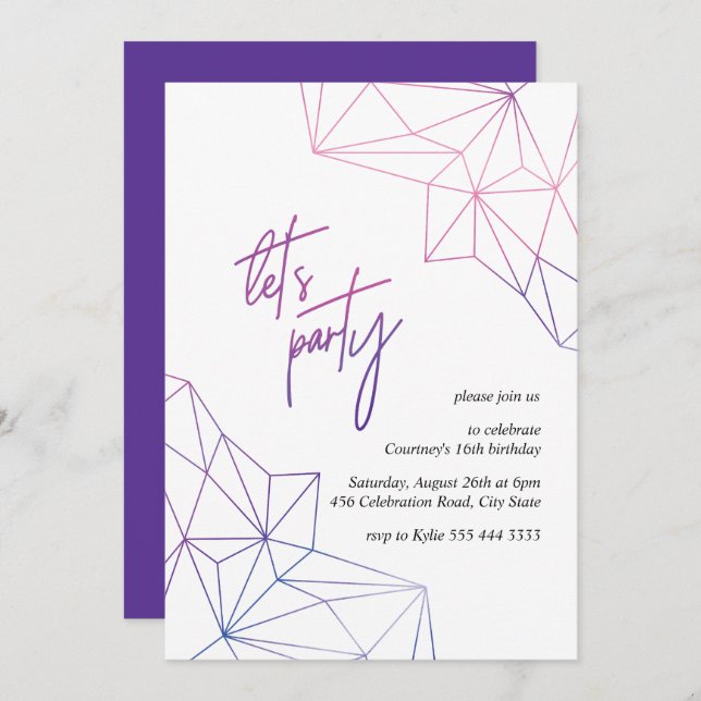 Invitation Sweet sixteen moderne géométrique fête d'anniversa (Devant / Derrière)