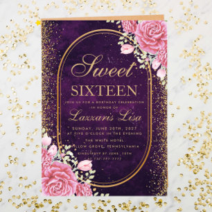 Invitation Sweet sixteen moderne Purple Surprise anniversaire