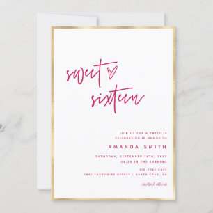 Invitation Sweet sixteen Moderne Script Faux Gold Foil Pink I