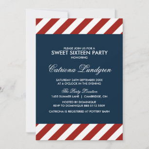 Invitation Sweet sixteen nautique bleu et rouge