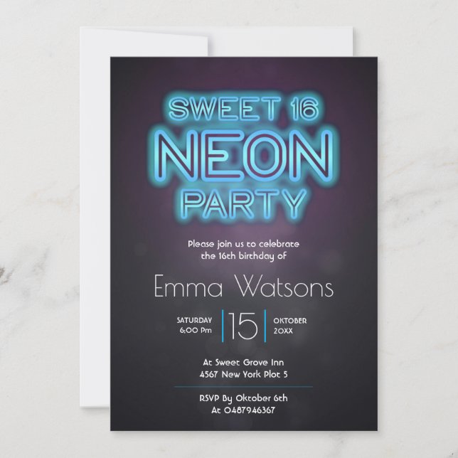 Invitation Sweet sixteen Neon (Devant)