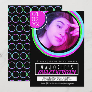 Invitation Sweet sixteen Neon Club Style Glow