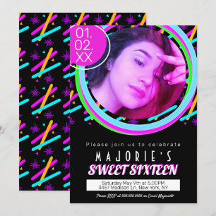 Invitation Sweet sixteen Neon Club Style Laser Glow
