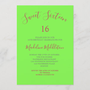 Invitation Sweet sixteen Neon Green Photo Anniversaire