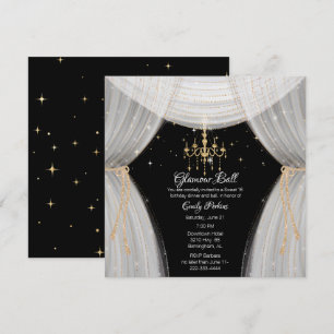 Invitation Sweet sixteen noir et or blanc glamour Invi