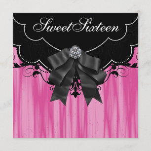 Invitation Sweet sixteen noir rose chaud Invita fête d'annive