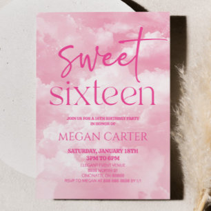 Invitation Sweet sixteen nuages roses 16ème anniversaire