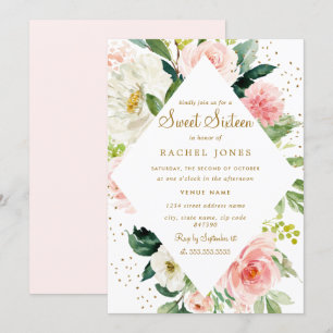 Invitation Sweet sixteen or rose rose floral