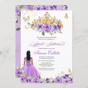 Invitation Sweet sixteen papillon floral pourpre Anniversaire