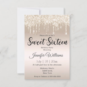 Invitation sweet sixteen parties scintillant à goutte d'or ch