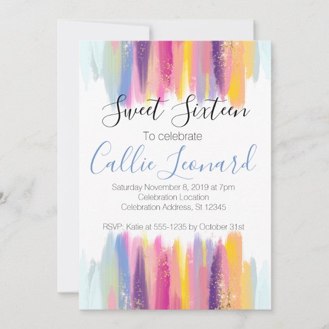 Invitation Sweet sixteen Parties scintillant aquarelle (Devant)