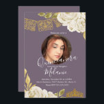 Invitation Sweet sixteen Parties scintillant ivoire Faux Flor<br><div class="desc">Quince Sweet sixteen mexicain Papel Picado avec florale d'ivoire d'aquarelle. Ajouter votre propre photo</div>