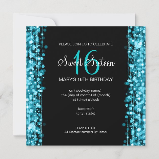 Invitation Sweet sixteen-Party étincelle Turquoise (Devant)