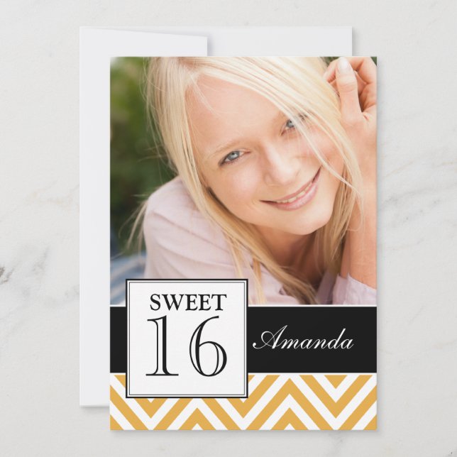 INVITATION SWEET SIXTEEN PARTY JAUNE CHEVRON (Devant)