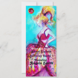 Invitation SWEET SIXTEEN PARTY MONOGRAM rouge rubis bleu noir