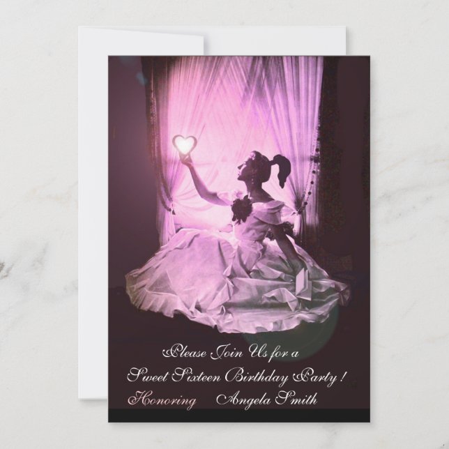 Invitation SWEET SIXTEEN PARTY, Rouge Rose rubis Monogramme N (Devant)